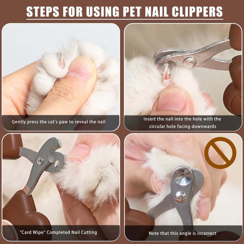 Qpets® Cat Nail Cutter for Persian Cats - Cute Bear Handle Design, Stainless Steel Trimmer with Crescent Blade & 2mm Hole, Brown Portable Nail Clipper for Small Pets Grooming (2Pcs) Qpets® Cat Nail Cutter for Persian Cats - Cute Bear Handle Design, Stainless Steel Trimmer with Crescent Blade & 2mm Hole, Brown Portable Nail Clipper for Small Pets Grooming (2Pcs)